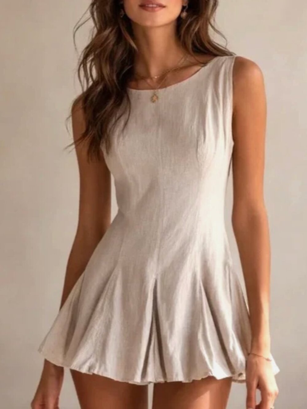 Abercrombie & Fitch Neutral Beige V-Neck Sleeveless Mini Dress